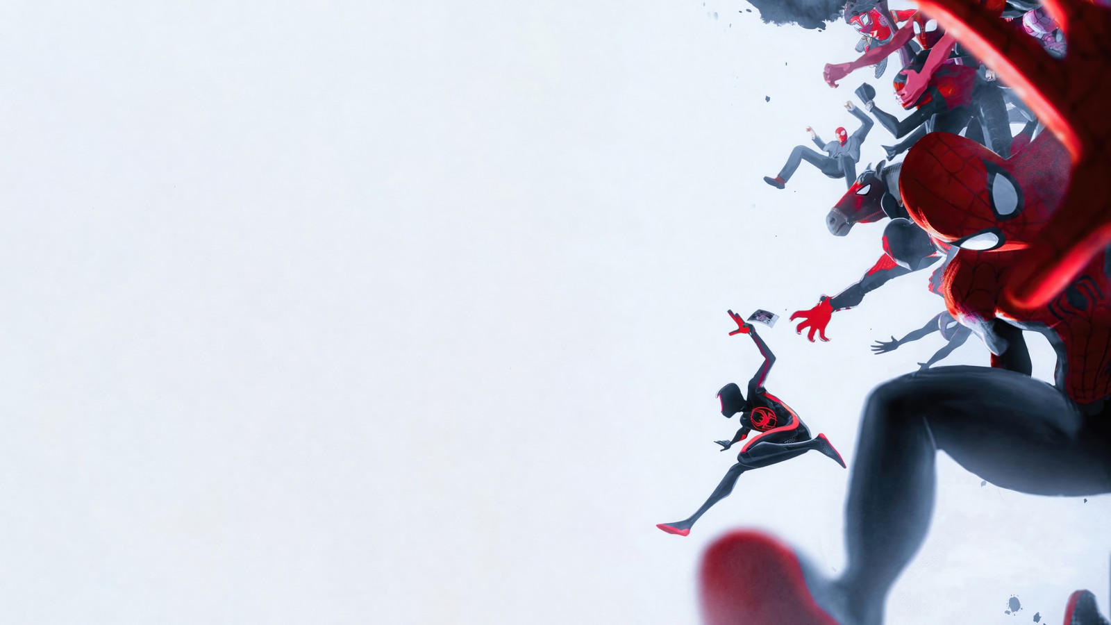 Spider-man et d'autres personnages volent dans les airs (spider man, variantes, spider man à travers le spider verse, spider man across the spider verse, film)