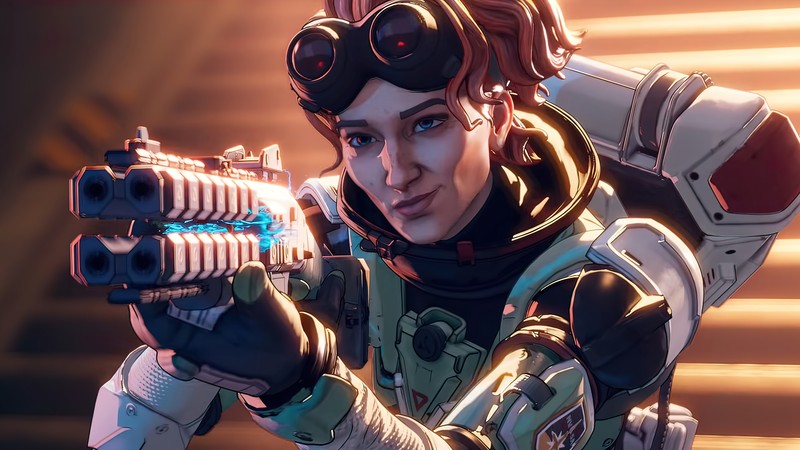 Женщина в футуристическом наряде, держащая пистолет (горизонт, apex legends, видеоигра, наследие 9 сезона, season 9 legacy)