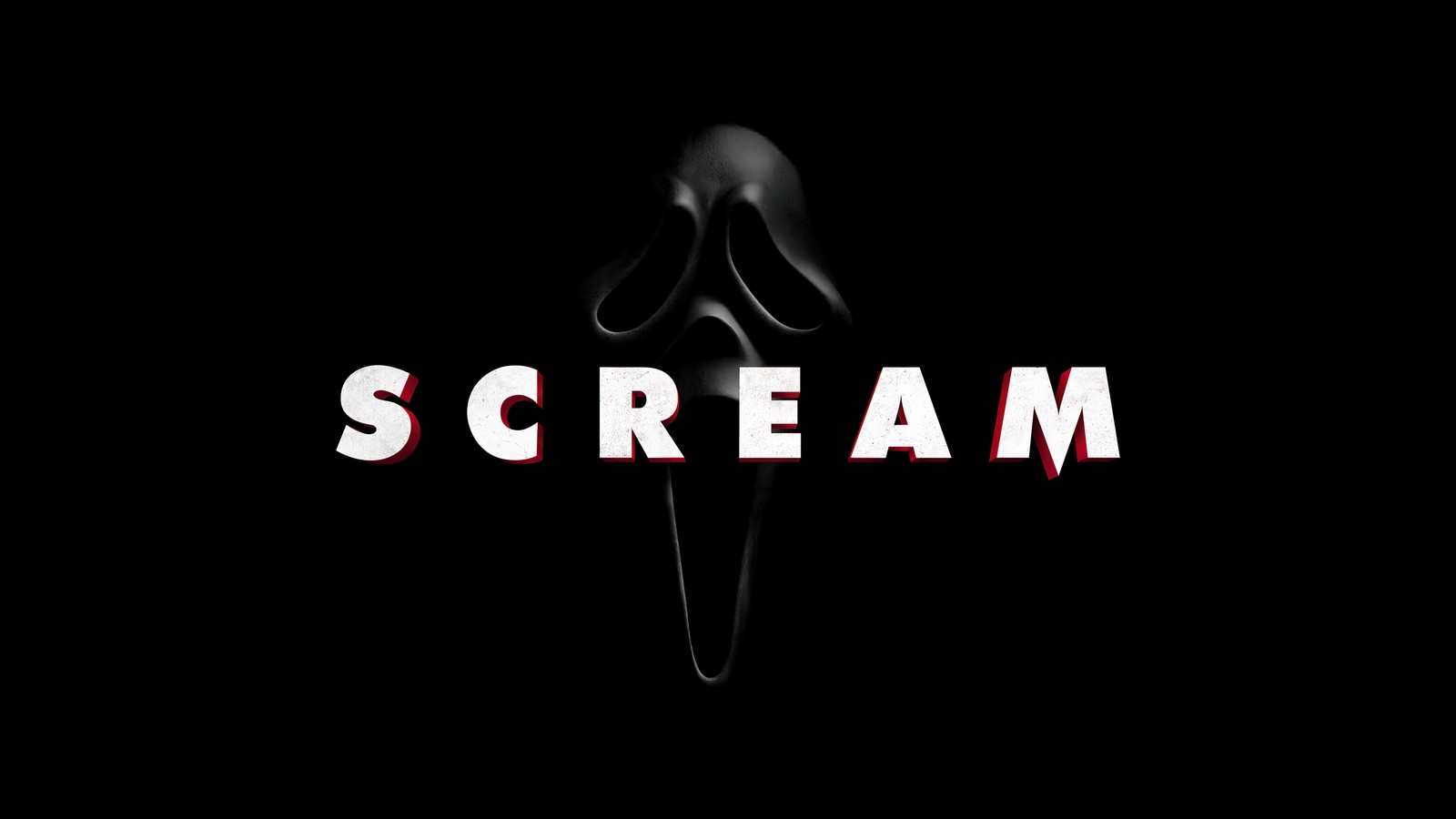 Scream movie logo with a black background and a white ghost (scream, movie, ghostface, ghost face)