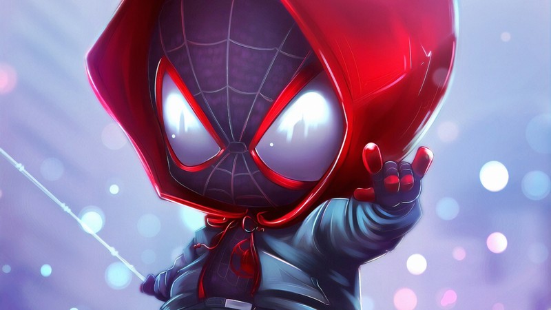 Человек-паук в худи, указывающий на что-то (spider man, майлз моралес, miles morales, чиби, chibi)