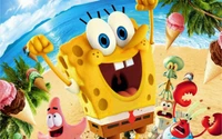 SpongeBob SquarePants e Amigos Aproveitando um Dia na Praia com Delícias de Sorvete