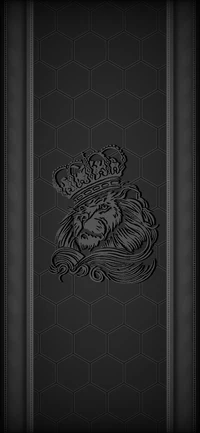 Monochrome Lion Illustration with Crown on Textured Background