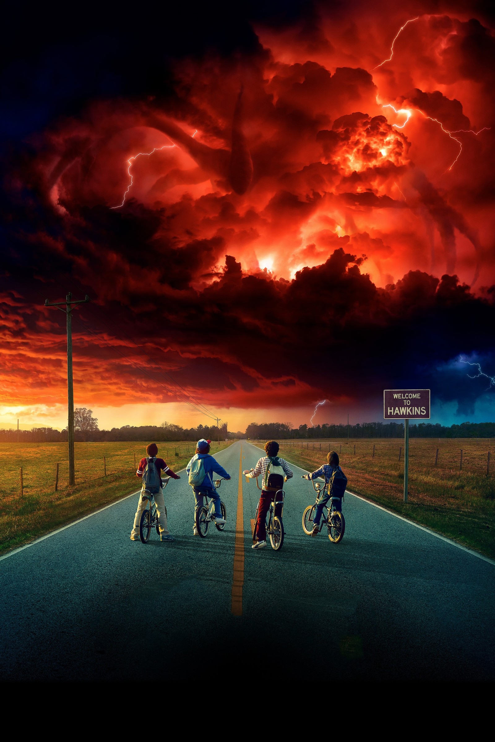 Arafed image of three children riding bikes on a road with a stormy sky (929, best, hd, netflix, new)