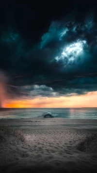 clouds, sea, sky, sunset wallpaper