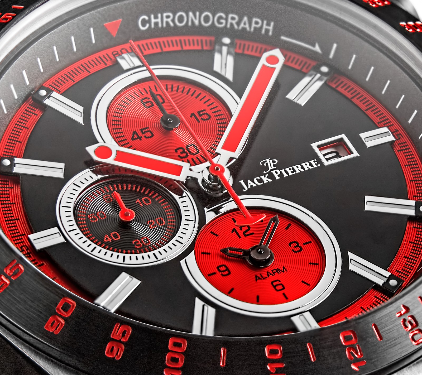 Un gros plan d'une montre avec un cadran rouge et noir (saat, horloge)