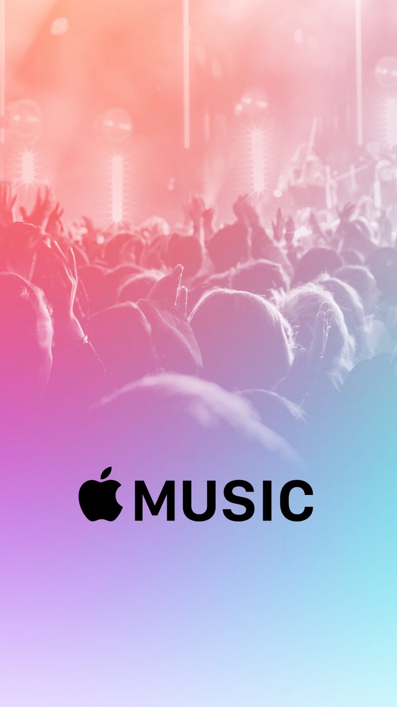 Толпа людей на концерте с логотипом apple music (google, яха, yahoo)