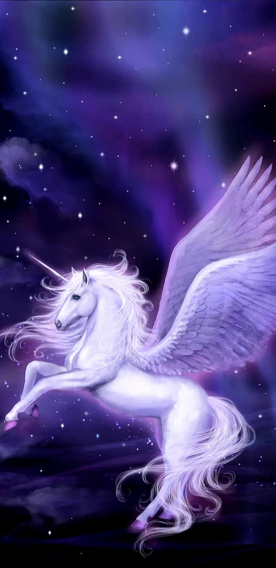 Majestic Winged Unicorn in a Beautiful Galactic Landscape