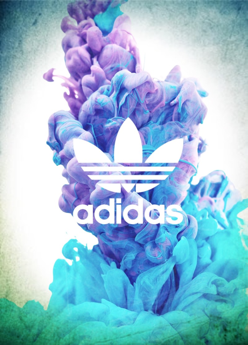 Логотип adidas на фоне синего и фиолетового дыма (логотип)