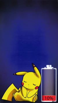 Pikachu Resting with Low Battery at 10%