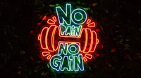 Glowing Neon 'No Pain No Gain' Gym Quote with Dumbbell Motif