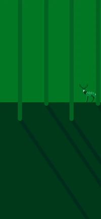 Minimalist Green Forest with Deer Silhouette