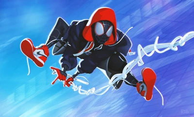 Dynamic Illustration of Miles Morales in Action, Embracing Street Dance and Superhero Energy