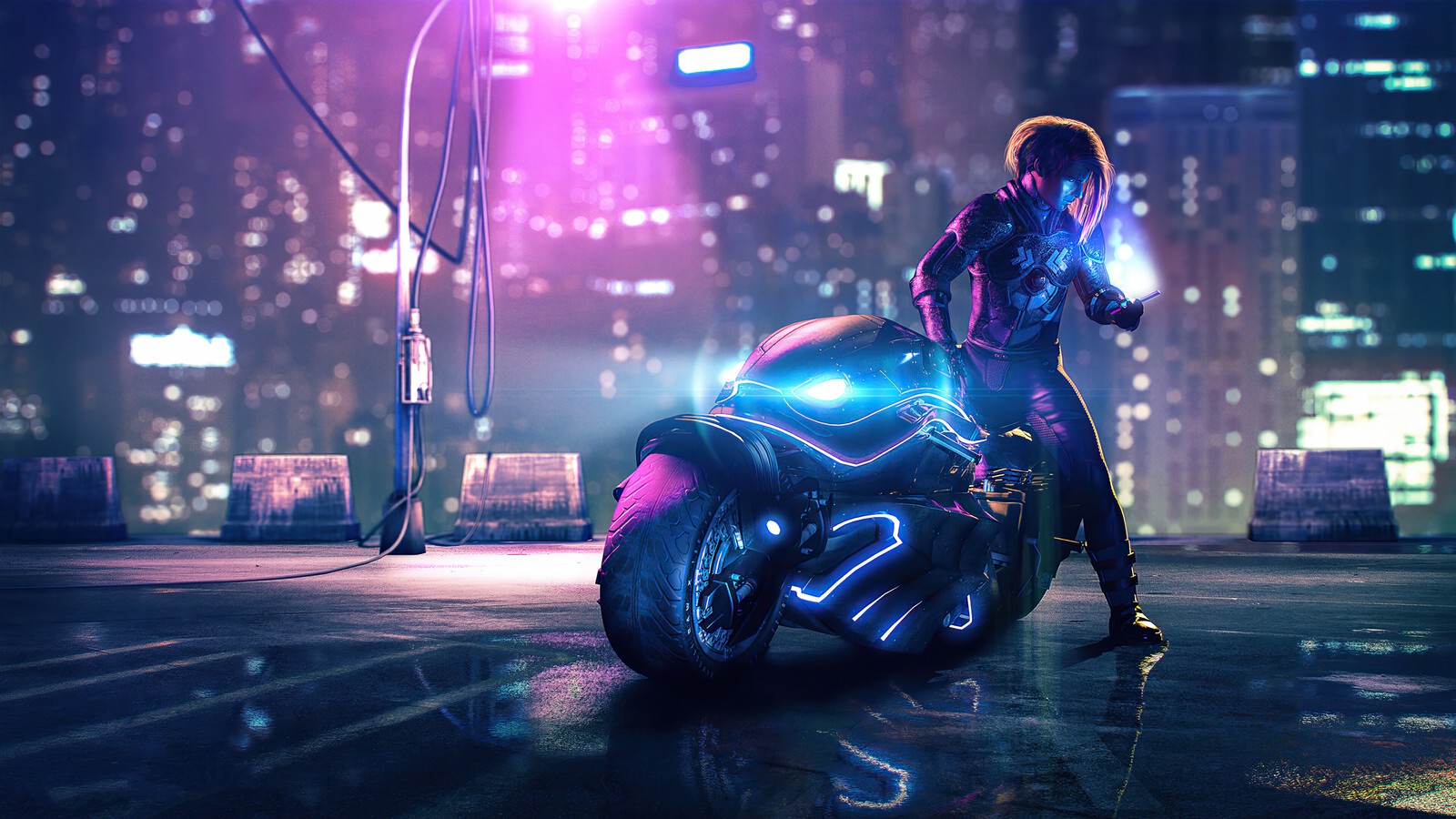 Lade cyberpunk, motorad, nbsp sci fi Hintergrund herunter