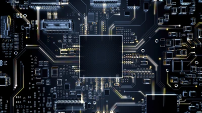 Abstract Digital Circuit Board with CPU Design