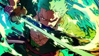 roronoa zoro, vert, œuvre dart, épée, 5k