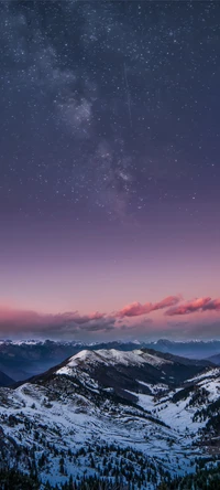 Starlit Snowy Peaks: A Majestic Mountain Landscape at Dusk