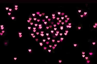 pink hearts, black background, bokeh, glowing lights, vibrant wallpaper