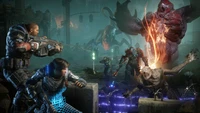 Scène de bataille intense de Gears 5 mettant en vedette Kait Diaz et James Dominic Fenix