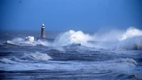 wave, wind wave, sea, ocean, lighthouse wallpaper