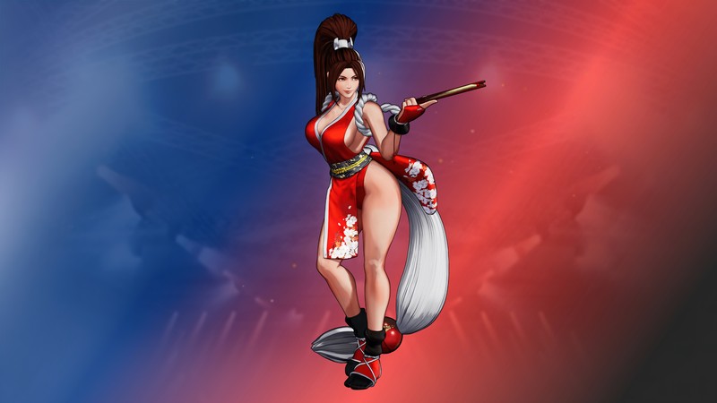 Крупный план женщины в красном платье на скейтборде (май ширануи, mai shiranui, король бойцов xv, коф 15, kof 15)