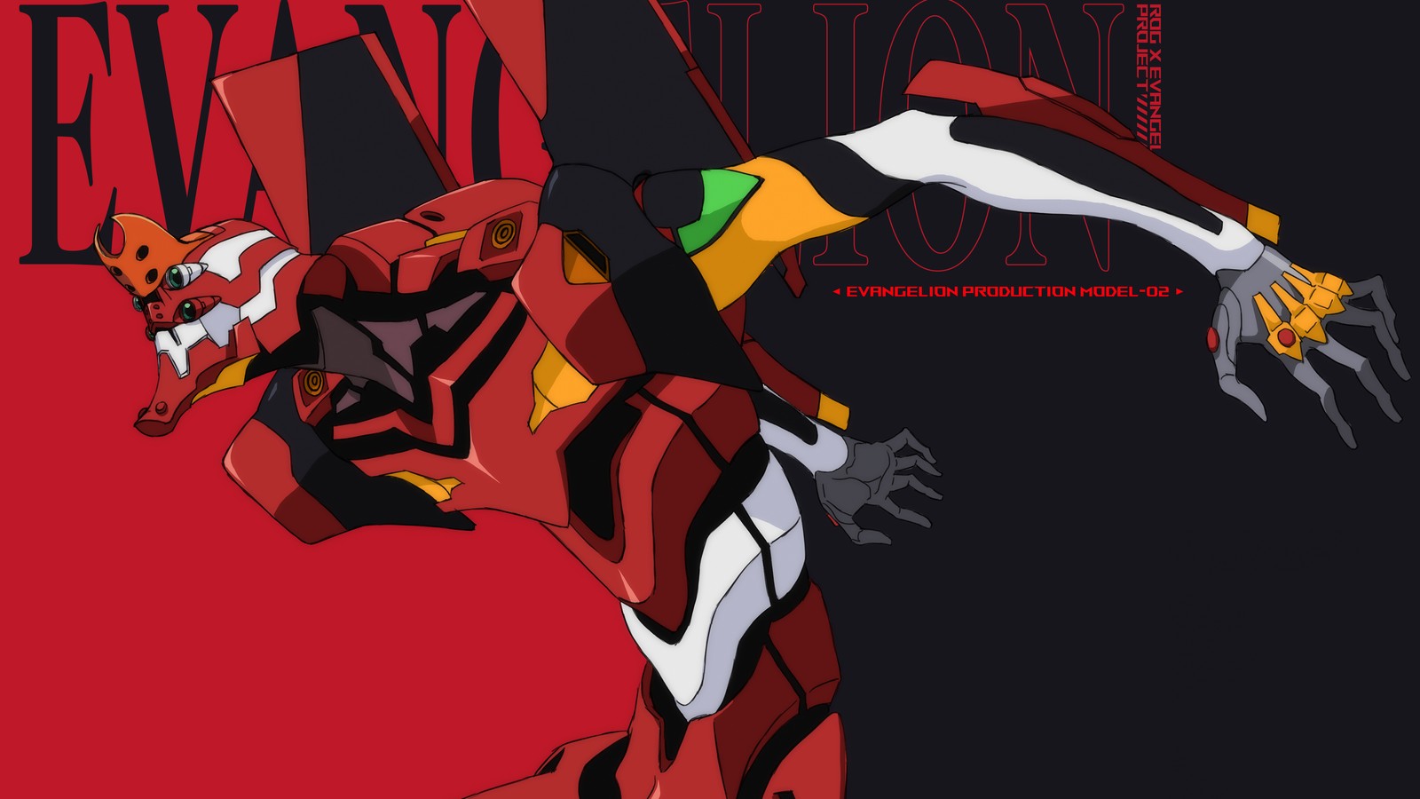 Una imagen de caricatura de un robot con un traje rojo y amarillo (asus rog, neon genesis evangelion, evangelion unidad 02, evangelion unit 02, anime)