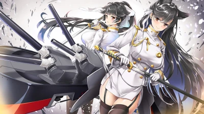 Azur Lane Characters Takao and Atago in Dynamic Pose