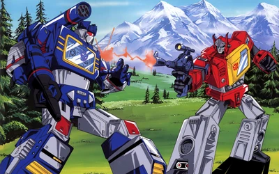 Epic Battle Between Transformers in a Mountainous Landscape