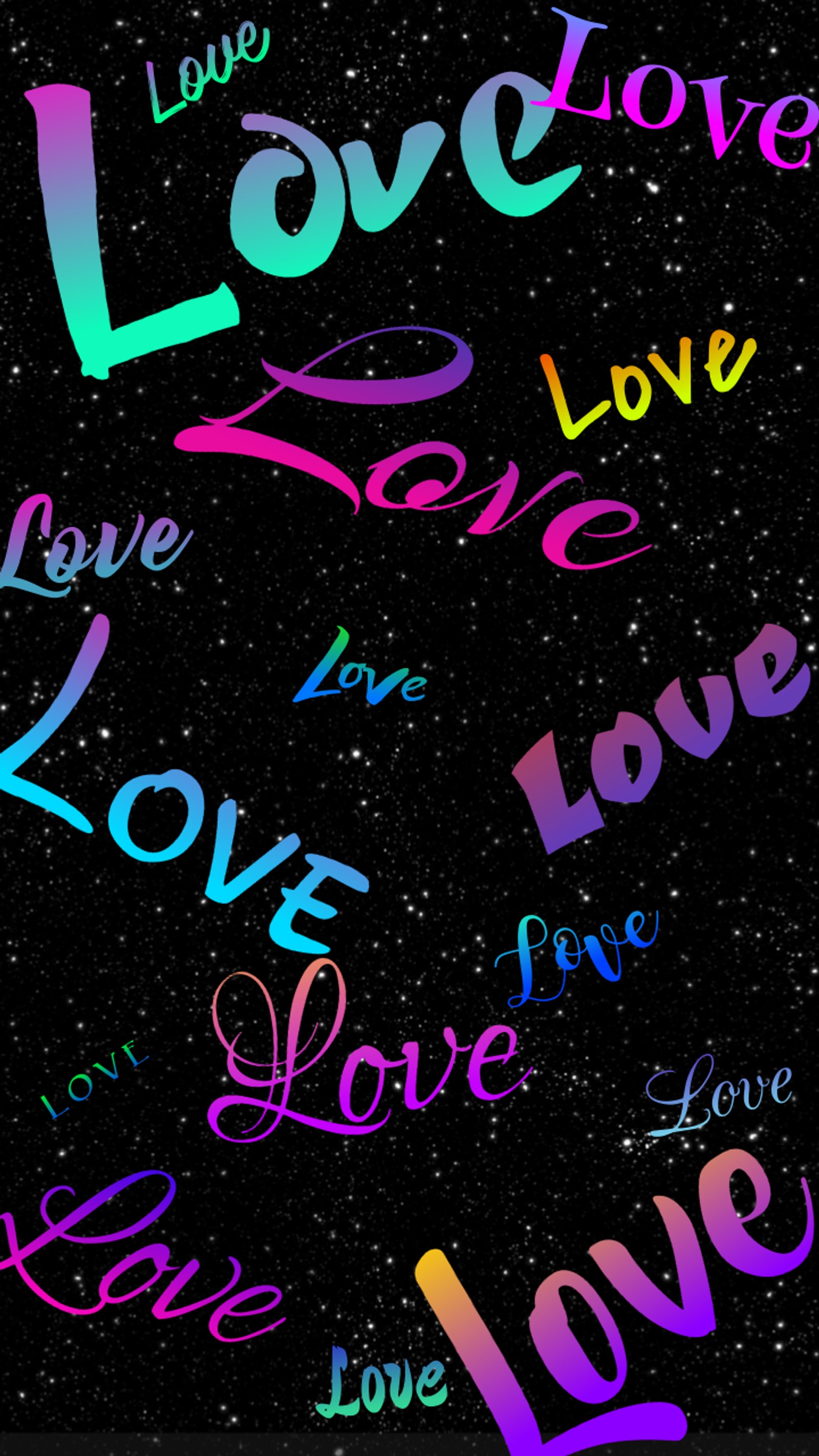 A close up of a black background with a lot of different colored words (black, love)