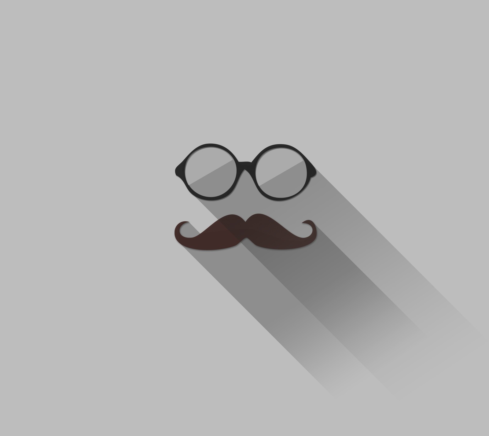 A close up of a mustache and glasses on a gray background (design, flat, gray, hipster, light)