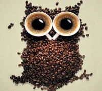 Hibou fait de grains de café avec des tasses comme yeux