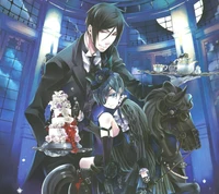 Ciel und Sebastian in einer eleganten dunklen Umgebung aus Black Butler (Kuroshitsuji)