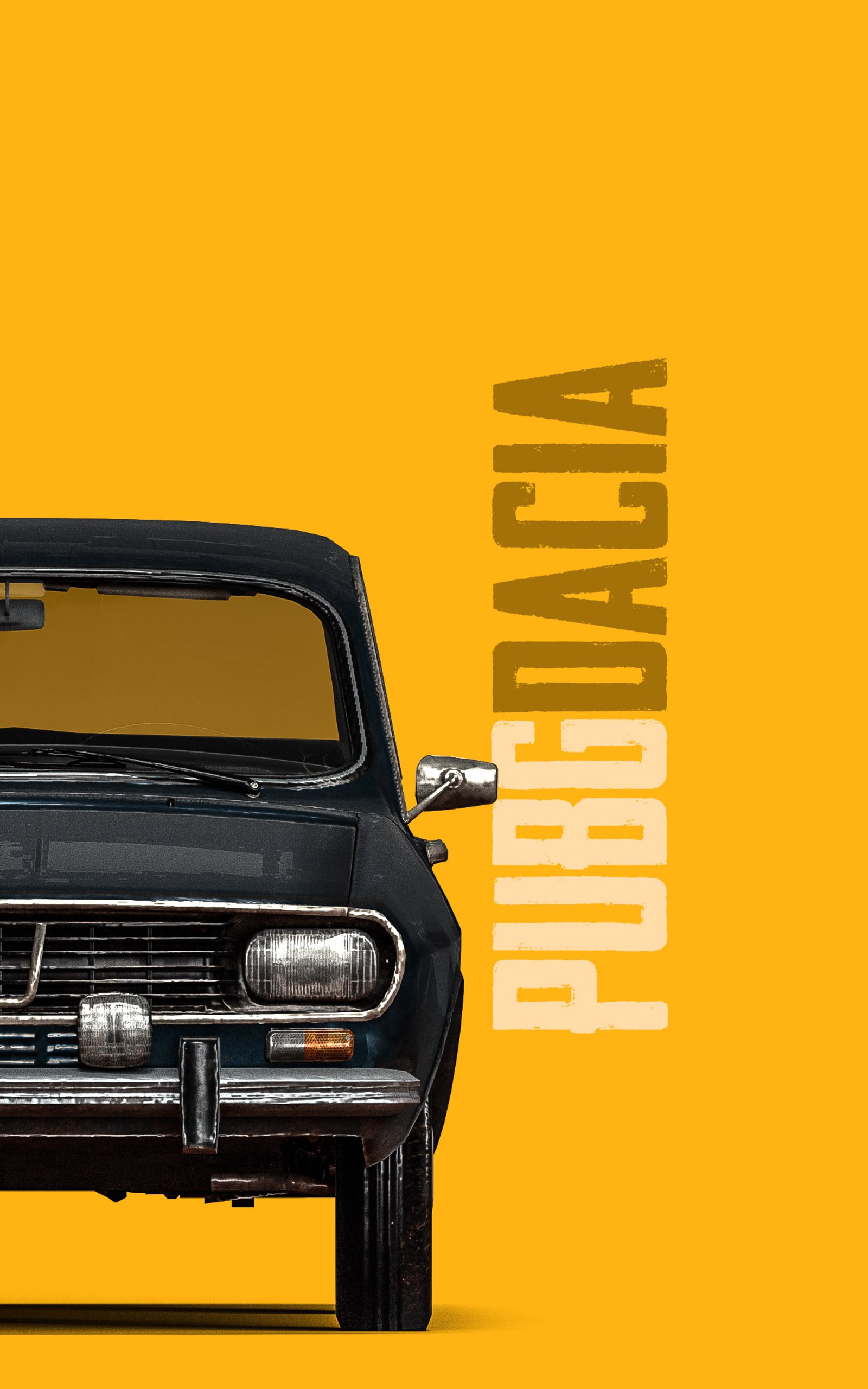 Há um carro preto com um fundo amarelo e um fundo amarelo (2x2, preto, carro, dacia, laranja)