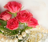 bouquet, jewellery, necklace, pearls, rose wallpaper