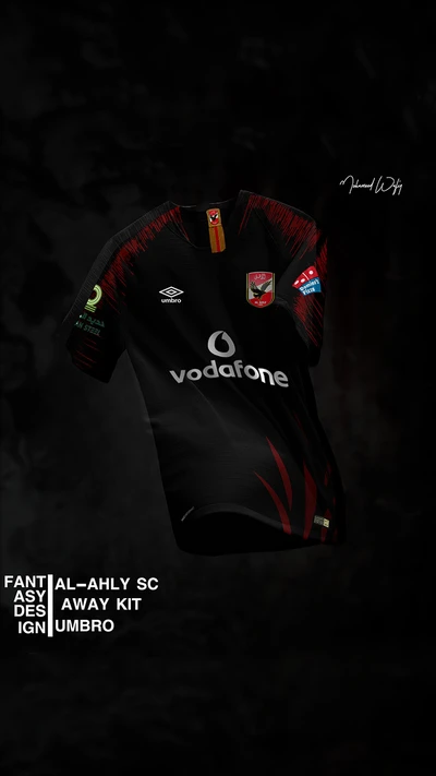 Maillot extérieur d'Al Ahly SC : Design noir audacieux avec des accents rouges