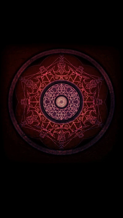 black background, circle, mandala, red, s7