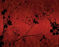 Elegant Red Floral Pattern with Black Silhouettes