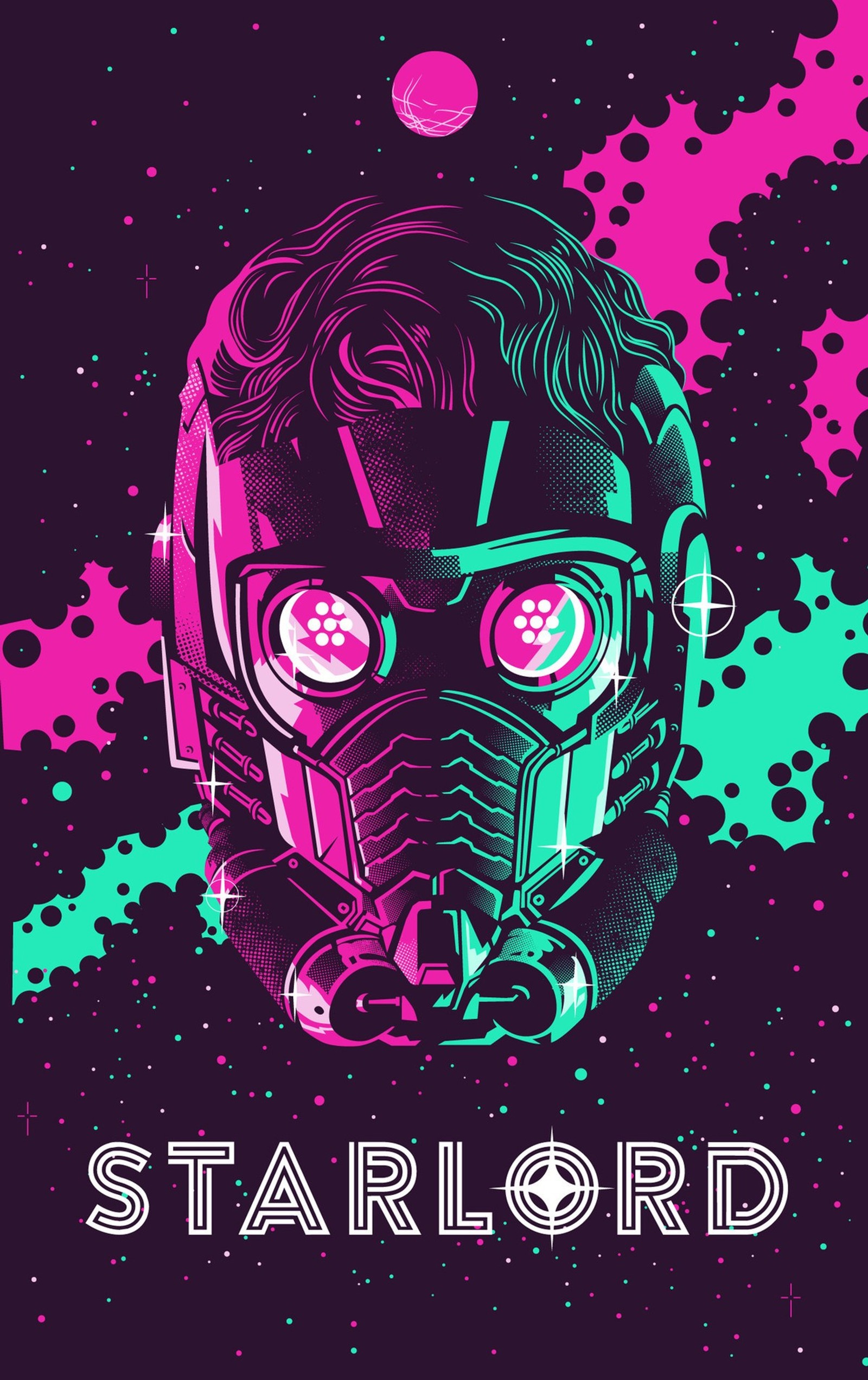 A poster of a man in a helmet with glowing eyes (retrowave, synthwave)