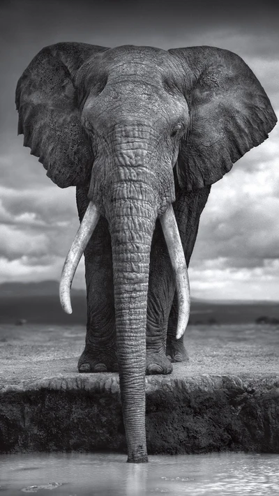 Majestic Elephant Standing in Monochrome Serenity