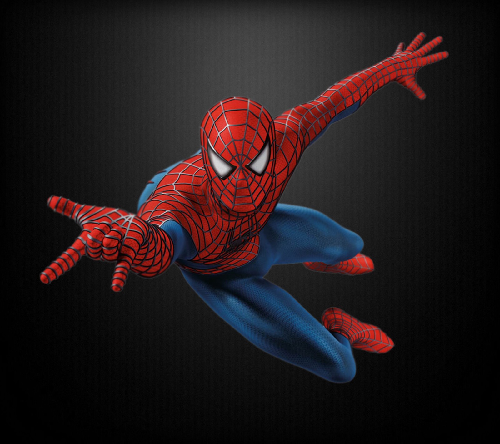 Spider-man en costume bleu volant dans les airs (logo, spiderman)