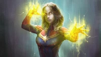 Dynamic Captain Marvel Fan Art with Energetic Powers