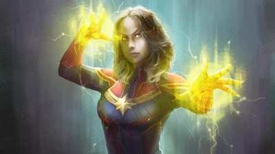 Arte de fan dinámico de Captain Marvel con poderes energéticos