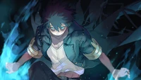 Dabi de Mi héroe academia desatando sus poderes ígneos en una pose dramática.