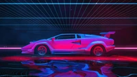 Lamborghini futurista em um ambiente de arte digital em neon