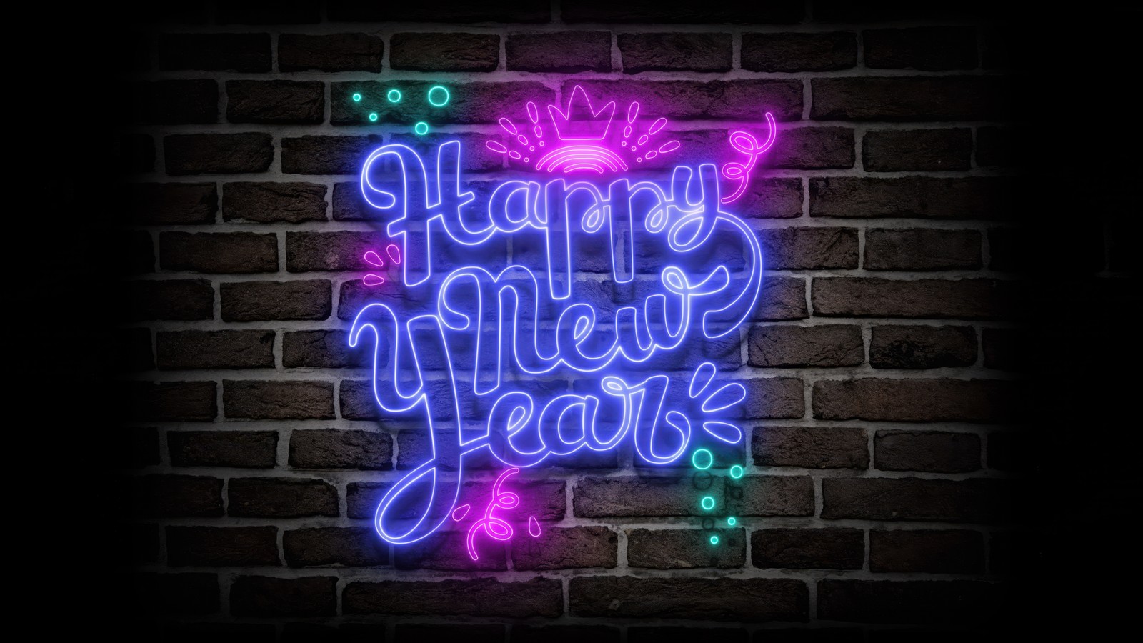 Neon sign on a brick wall that says happy new year (happy new year, neon sign, brick wall, 5k, dark background)