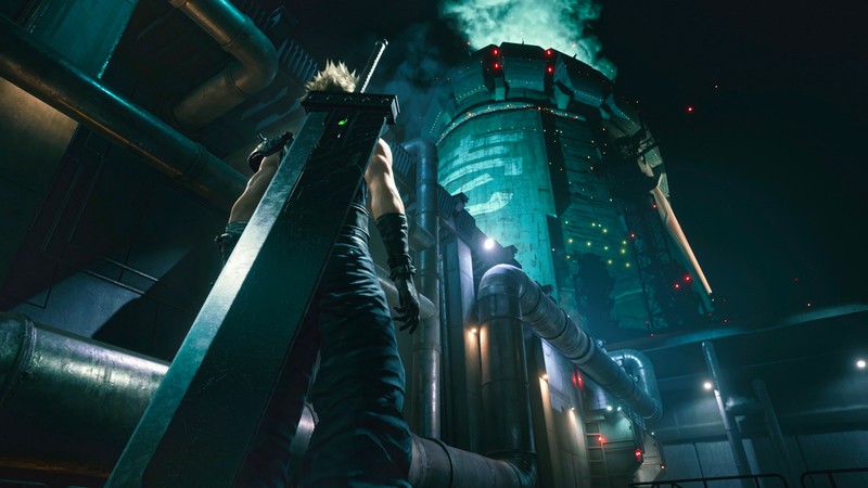 Мужчина стоит на платформе в городе ночью (final fantasy 7 remake, final fantasy vii remake, ff vii remake, видеоигра, клауд страйф)