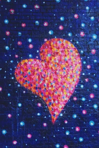 Vibrant Heart Mural: A Psychedelic Expression of Love in Glittering Colors