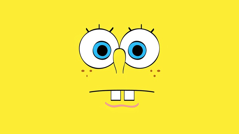 Мультяшное лицо с большими глазами и желтым фоном (губка боб, spongebob, желтый фон, минималистичный, 5k)