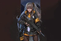 Fierce Anime Warrior: A Girl in Tactical Outerwear Holding a Rifle