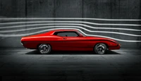 Classic Ford in Vibrant Red with Dynamic Motion Lines