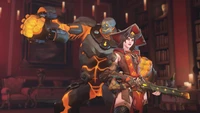 Ashe e B.O.B. em um cenário de Halloween assustador - skin de Overwatch